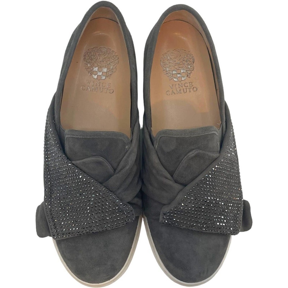 Vince Camuto Gray Barita Suede Rhinestone Slip On Sneaker Flat Size 8M - Picture 8 of 13